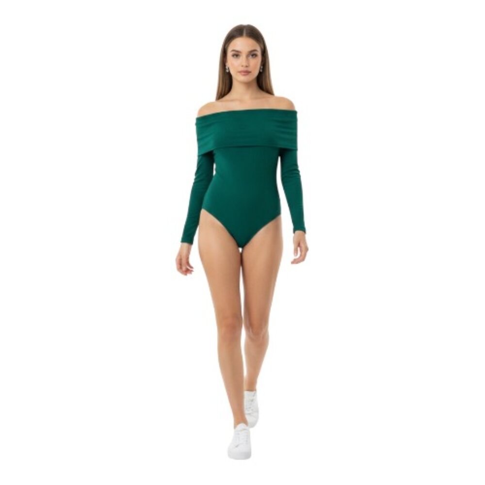 AFRM XL Nia Long Sleeve On Off Shoulder Emerald Green Bodysuit NWT